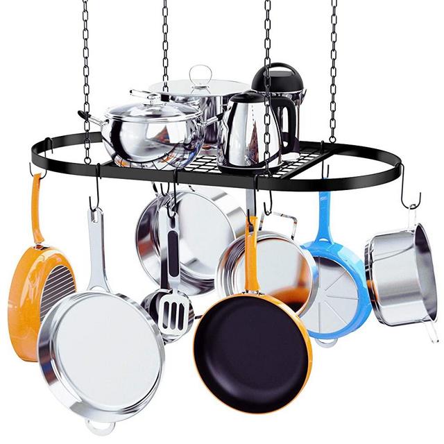 Kaptron Pot Rack Ceiling Mount Cookware Pan Rack Hanging Hanger Organizer Storage with 10 Pot Hooks - Multi-Purpose Organizer Holder for Home, Restaurant, Kitchen Cookware, Utensils, Household