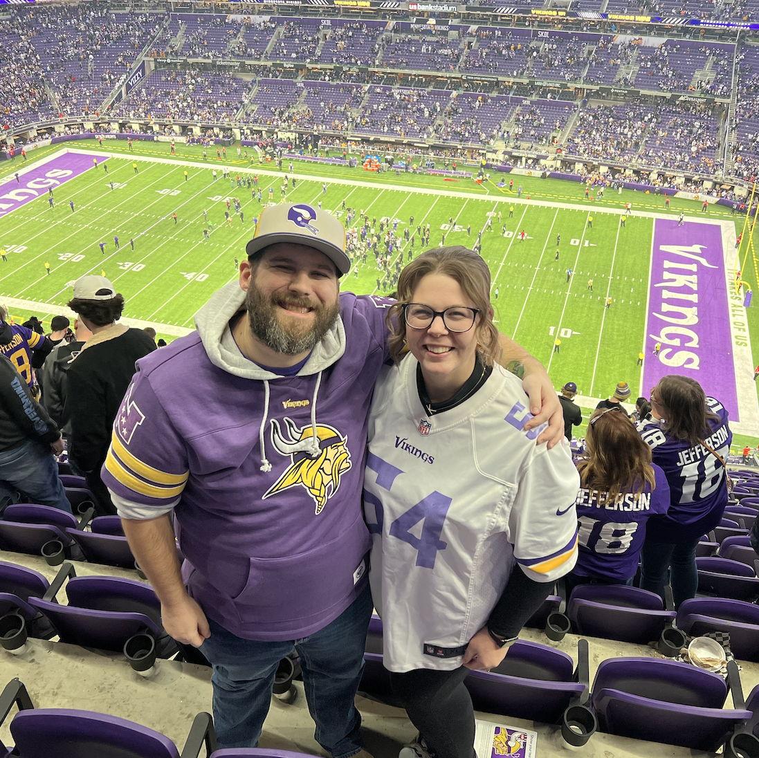 Our first Vikings game together — Kylie may have turned Adam into a fan. Blessing or curse?