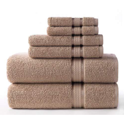 Cotton Craft Ultra Soft 6 Piece Towel Set Linen, Luxurious 100% Ringspun Cotton, Heavy Weight & Absorbent, Rayon Trim - 2 Oversized Large Bath Towels 30x54, 2 Hand Towels 16x28, 2 Wash Cloths 12x12
