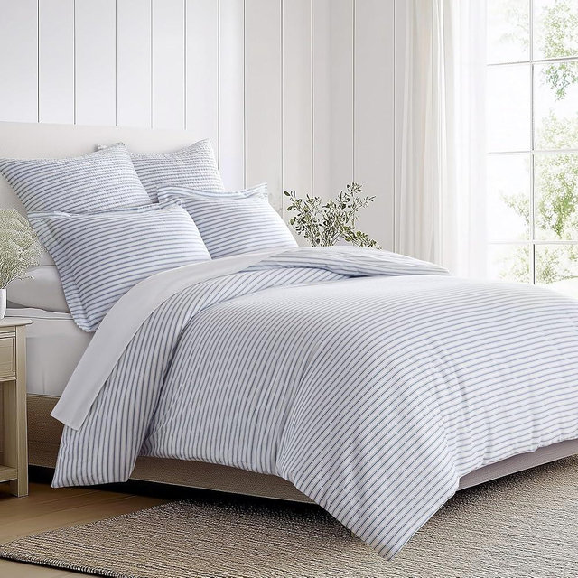 Levtex Home Tobago Stripe Blue Reversible King/Cal King Comforter Set (106x94in) with 2 Pillowcases (36x20in) - Striped - Blue, White - 100% Cotton King Size Comforter Set - Soft, Pre-Washed