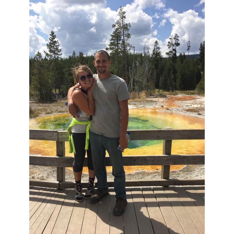 Enjoying the beautiful colored pools around Yellowstone National Park - this one is called Morning Glory.