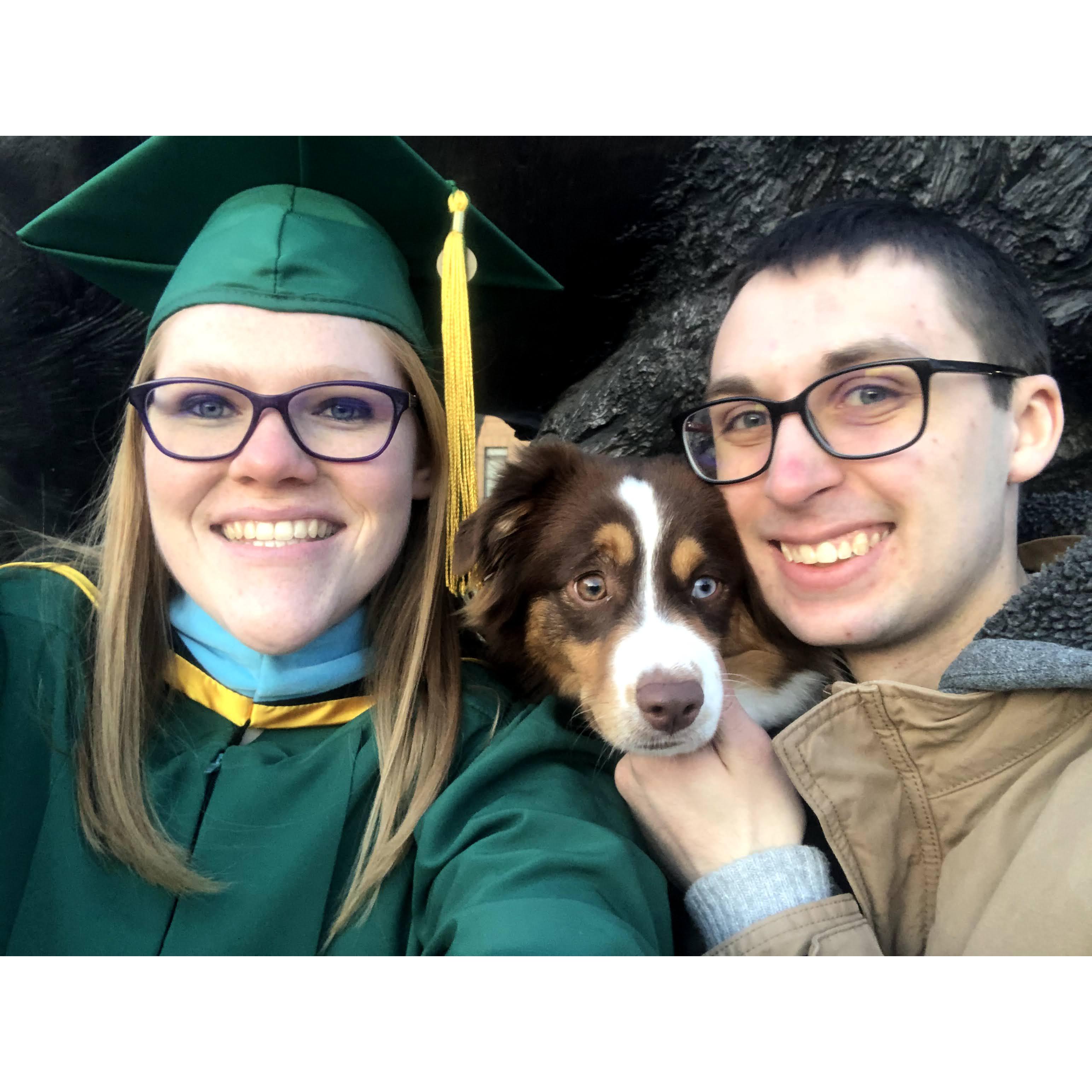 Andrea's Master graduation - May 2020. Even though she didn't get a ceremony, Riley and Cooper made it a great celebration!