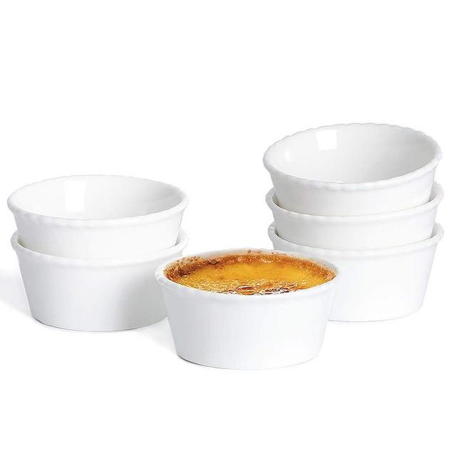 ONTUBE Ceramic Souffle Dishes Set of 6, Porcelain Ramekins Bakeware Set for Ramekin, 4oz (White)
