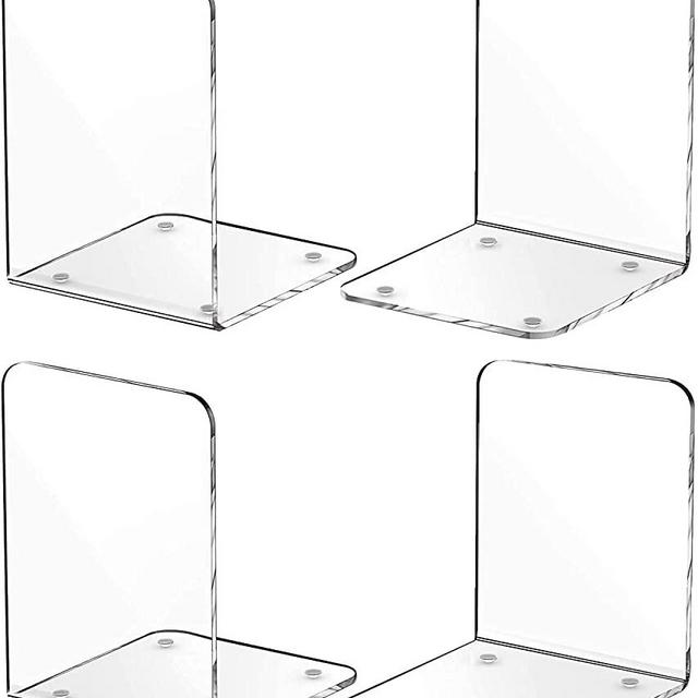 MaxGear Book Ends Clear Acrylic Bookends for Shelves, Non-Skid Bookend, Heavy Duty Book End, Book Holder Stopper for Books/Movies/CDs/Video Games, 7.3 x 5.5 x 5.1 in, (2 Pairs/4 Pieces, Large)