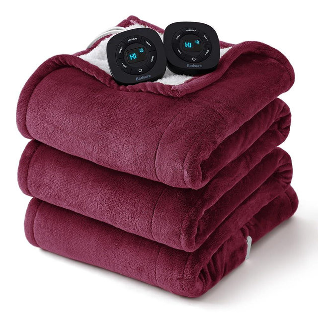 Bedsure Electric Blanket Queen Size - Dual Control Heated Blanket Queen, Fast Heating with 10 Time Settings & 10 Heat Settings, Warm Gift for Grandma (84x90 inches, Red)