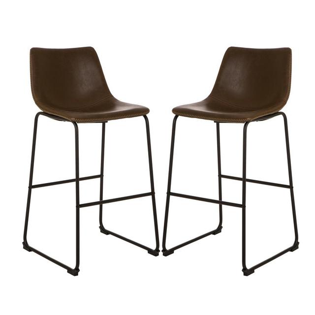Set of 2 MidCentury Modern Vintage Leatherette Bar Stool Brown - Glitzhome