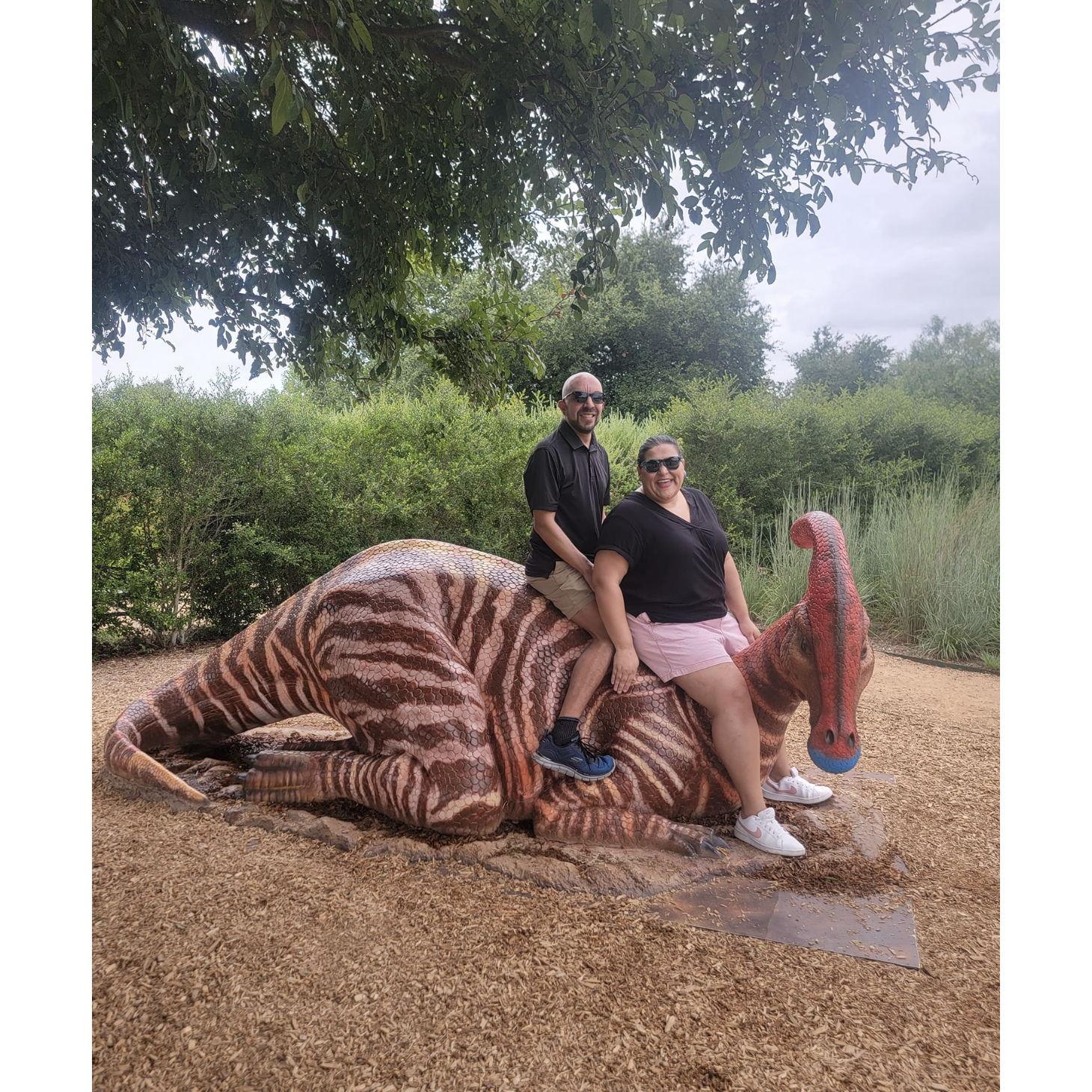 For their 1 year anniversary, Jarrod got Sheila dinosaurs & flowers at the Lady Bird Wildflower Center (July 2024)