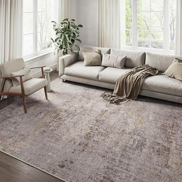 PureCozy Modern Abstract Grey Brown Rug 5x7 Machine Washable Area Rug Kitchen Indoor Accent Rug Low Pile Carpet Distressed Throw Rug Bedroom Office Living Room Dining Room Laundry Room Non Slip