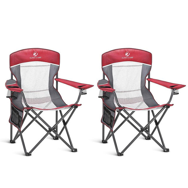 ALPHA CAMP Heavy Duty Camping Chair 500LBS Capacity, Oversized Folding Chair for Heavy People, Padded Portable Outdoor Chair with Cooler Bag & Cup Holder for Camping, Fishing, Beach