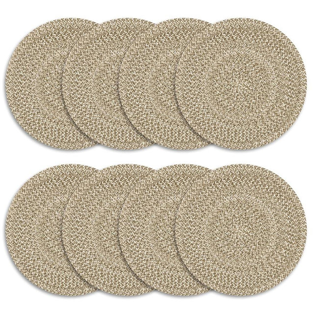 Homewear Marled Twist Set of 8 Placemats, 15" Round Cotton, Beige, Heat Resistant, Durable Table Mats for Dining Table, Kitchen, Party, Holiday, Washable, Everyday Use