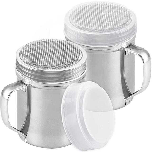 CUSINIUM Powdered Sugar Shaker Duster - With Handle - Cinnamon Shaker For Coffee Bar - Fine Mesh Dredge - 10 ounce, pack of 2