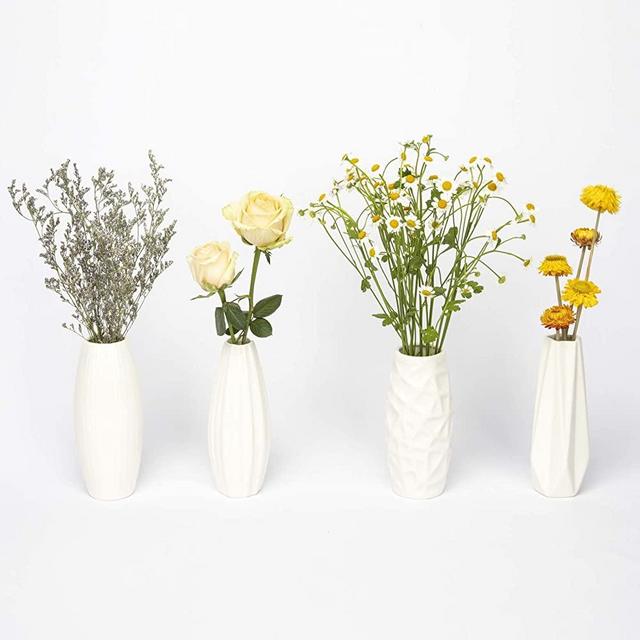 Exqelf White Ceramic Flower Vase Set of 4, Great for Home Decor, Kitchen, Office or Living Room Decor