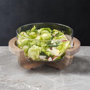 Glass Serving Bowl with Wood Stand