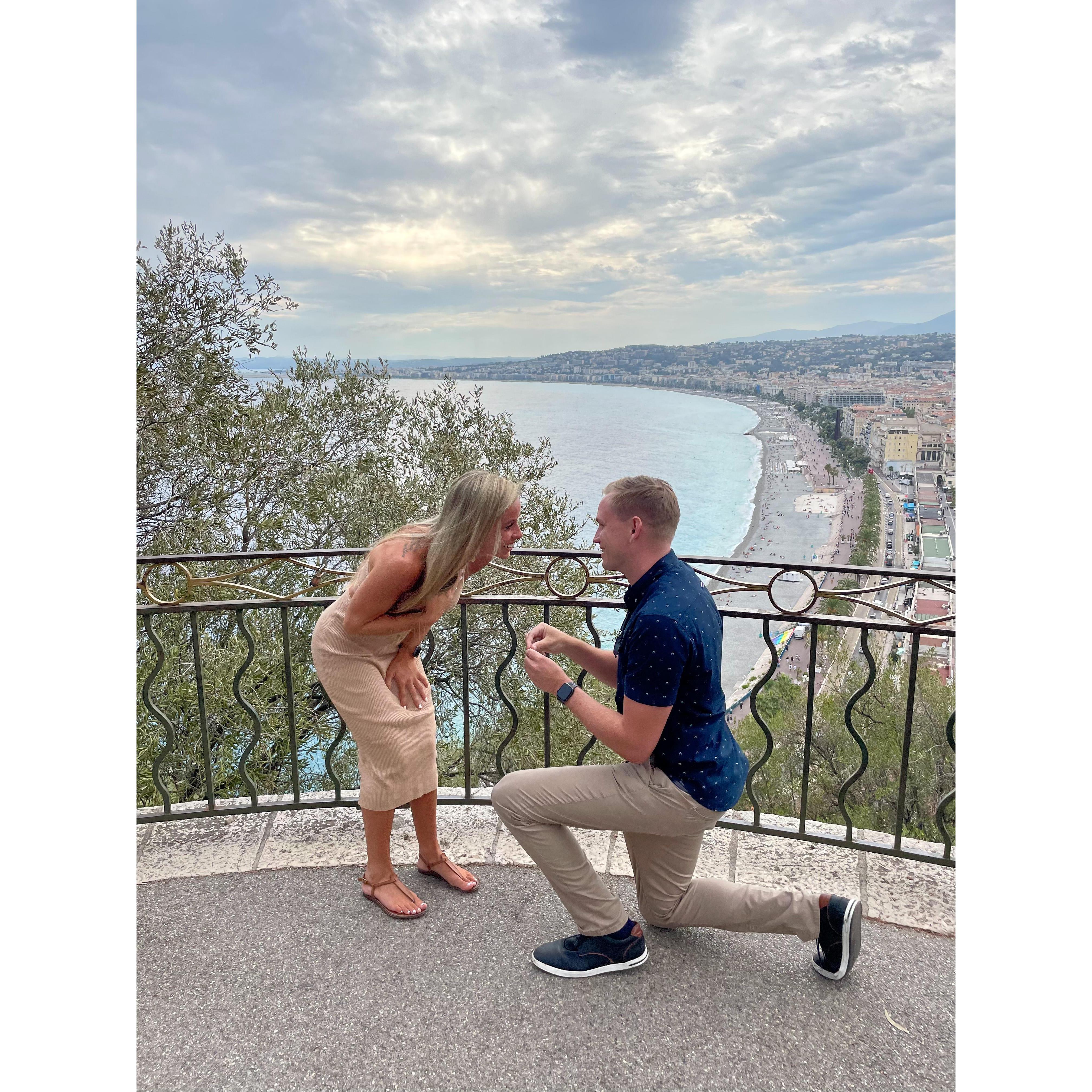 Celebrated our 5th year anniversary with a special question in Nice, France, overlooking the city