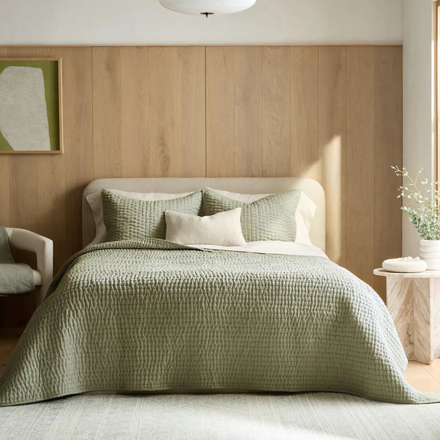 European Linen Cotton Stitch Quilt Set - Willowleaf, King/Cal King