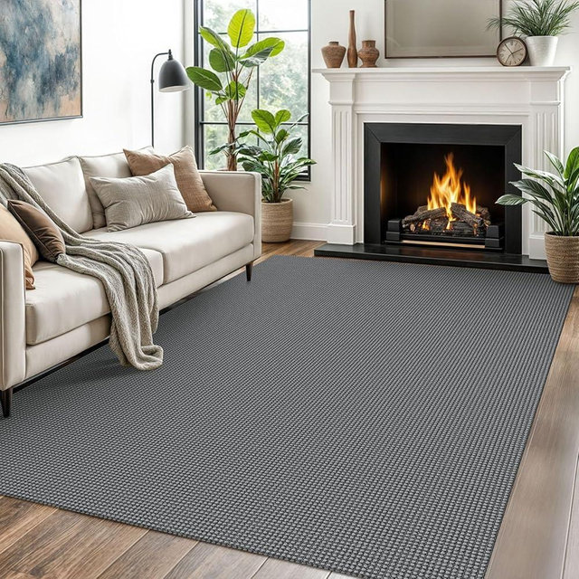 EARTHALL Woven Area Rugs 5x7 Ft Washable Living Room Rugs Non Slip Rubber Backed Dining Room Rug Braided Bedroom Rugs Indoor Floor Carpet for Living Room, Bedroom, Dining Room, Dark Gray
