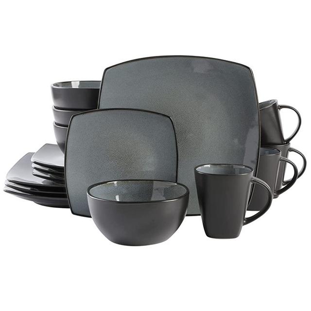Gibson Elite Soho Lounge Reactive Glaze Stoneware Dinnerware Set, Service for 4 (16pc), Eclipse
