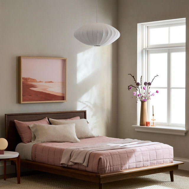 Solid Wood Midcentury Platform Bed