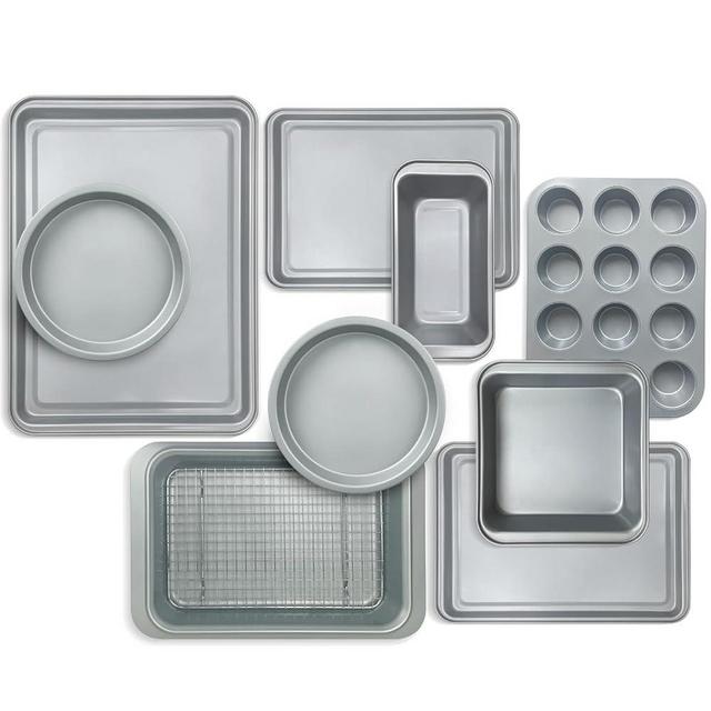 BETTERBEAUTY Baking Pans Set 10 Pcs, Nonstick Professional Kitchen Bakeware Sets with Cookie Sheets, Muffin Pan, Bread Pan, Loaf Pan, Cake Pan and Cooling Rack, 0.8mm Thick/Dishwasher Safe/Heavy Duty