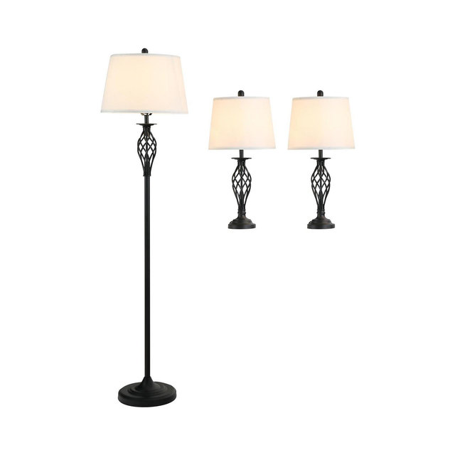 HOMCOM 3 Piece Floor Lamps with Rounded Base and Steel Pole, and