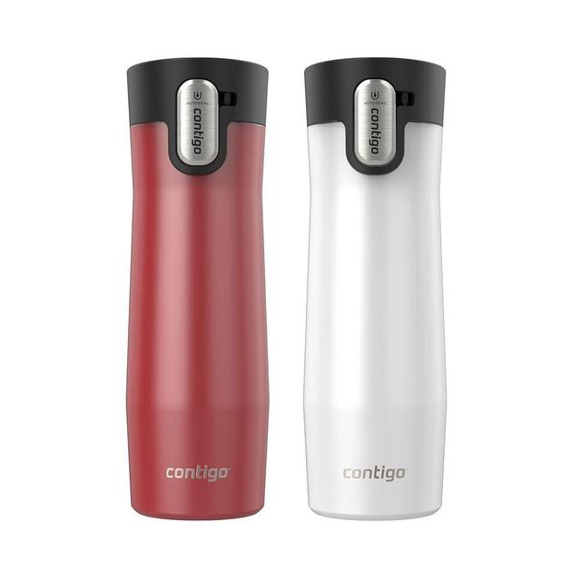 Contigo® AUTOSEAL® West Loop Vacuum-Insulated Stainless Steel Travel Mug with Easy-Clean Lid, 20 oz, 2 pack, Goji Berry Frosted Pearl; Frosted Pearl