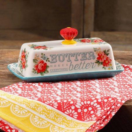 The Pioneer Woman Vintage Floral Teal Butter Dish
