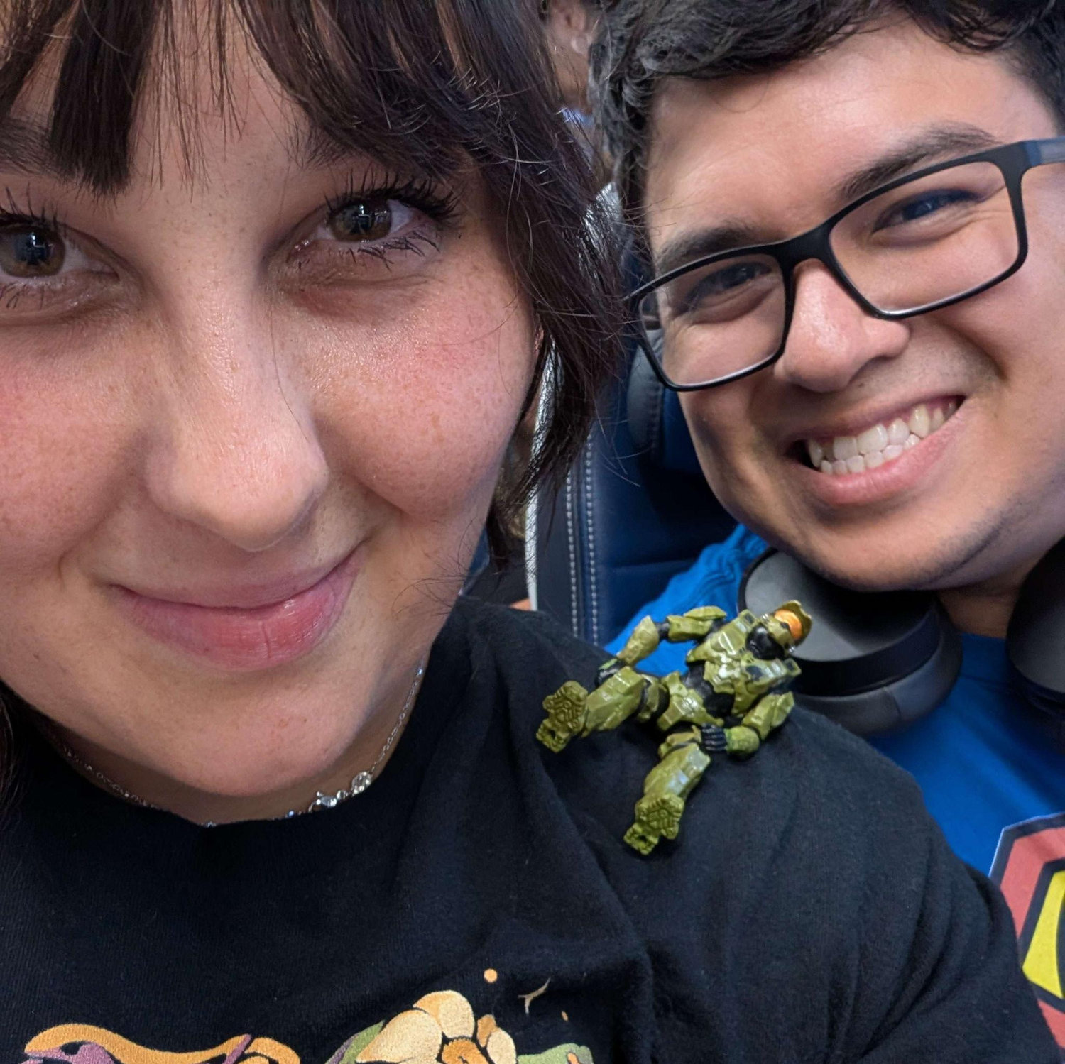 Sabreen and Michael take one of their first pictures with their travelling Master Chief