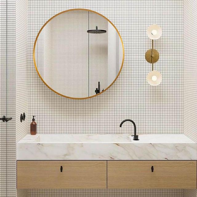 Medium Round Gold Shelves & Drawers Modern Mirror (28 in. H x 28 in. W)