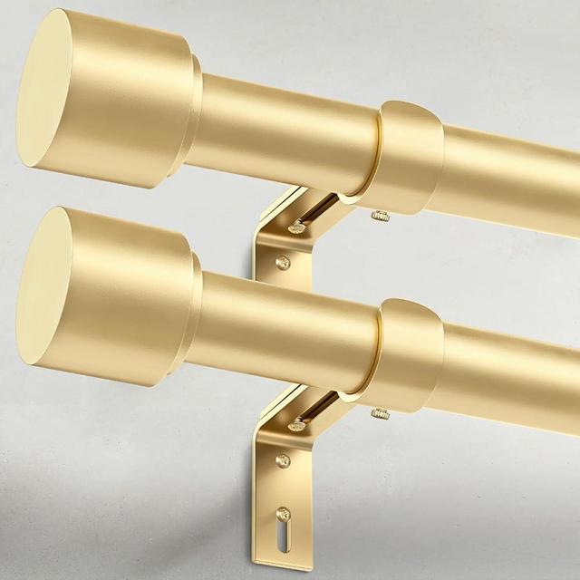 GEEBOBO 2 Pack Gold Curtain Rods for Windows 66 to 120 Inch, 1 Inch Adjustable Heavy Duty Easy Install Curtain Rods Set for Outdoor, Patio, Farmhouse, Bedroom, Living Room (Gold,30"-120",2 Pack)