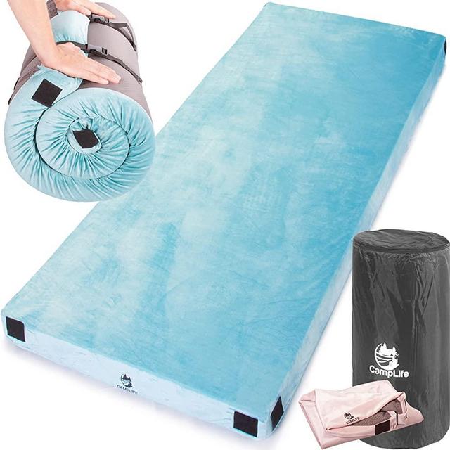 Camplife Certipur-US Memory Foam Sleeping Mattress Most Comfortable Camping Mattress with Carry Bag Travel Strap Removable Waterproof Cover Roll Out Sleeping Pad Floor Bed (Single - 75" x 30" x 3")