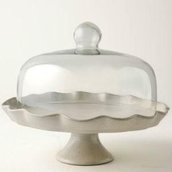 French Grey Ruffle Cake Stand with Dome