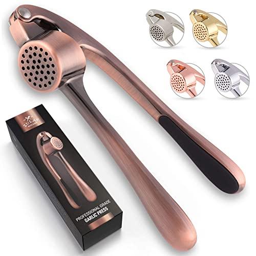 Zulay Premium Garlic Press - Soft Easy-Squeeze Ergonomic Handle, Sturdy Design Extracts More Garlic Paste Per Clove, Garlic Crusher for Nuts & Seeds, Professional Garlic Mincer & Ginger Press - Copper