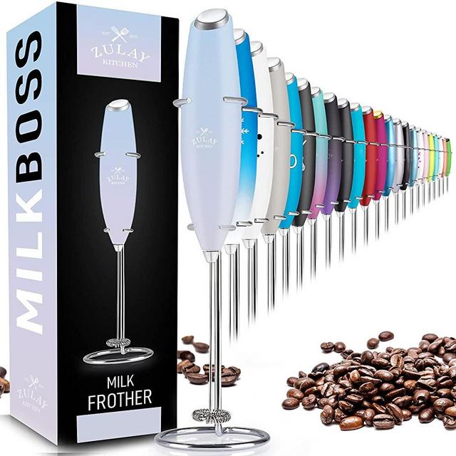 Zulay Original Milk Frother Handheld Foam Maker for Lattes - Whisk Drink Mixer for Coffee, Mini Foamer for Cappuccino, Frappe, Matcha, Hot Chocolate by Milk Boss (Cloud)