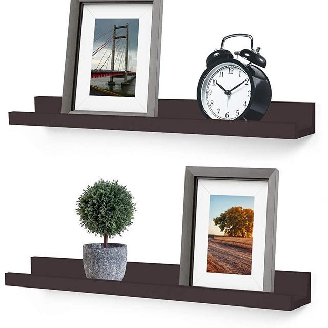 Greenco Wall Mounted Photo Ledge Floating Shelves Espresso, 24" Inch-Set of 2