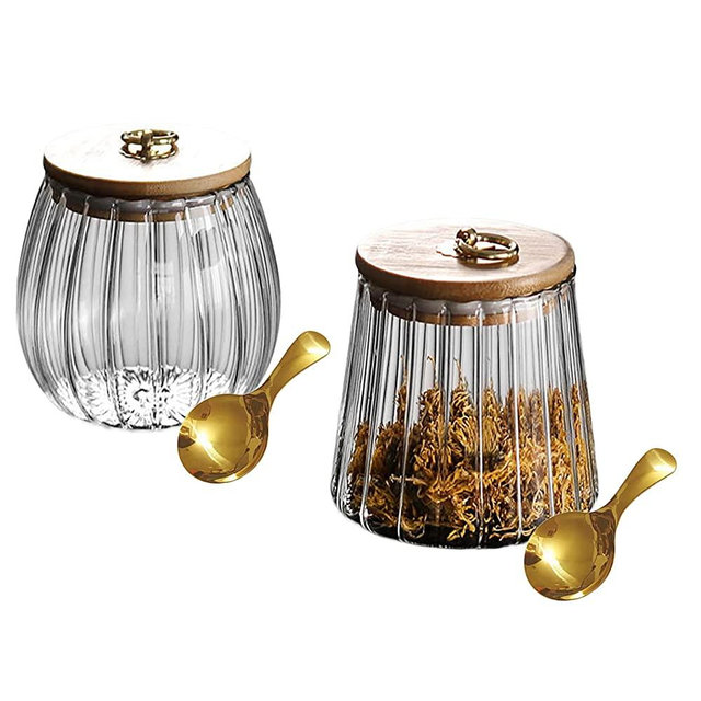 Glass Food Storage Jar, 2packs Clear Glass Storage Jars with Airtight Bamboo Lid, 22oz & 25oz, glass cookie jar, pantry storage jar organizer for Pasta, Candy, Snacks, Spices, Dry Goods, Dog Treats