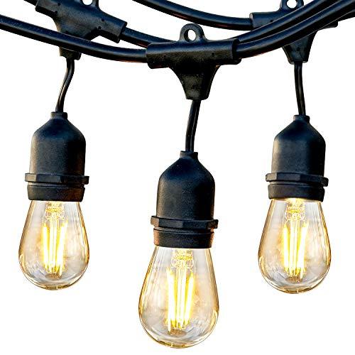 Brightech Ambience Pro - Waterproof LED Outdoor String Lights - Hanging, Dimmable 2W Vintage Edison Bulbs - 48 Ft Commercial Grade Patio Lights Create Cafe Ambience in Your Backyard- Warm White