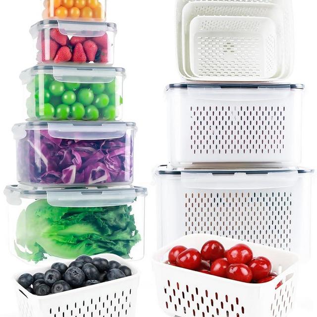 7 PCS Fruit Storage Containers for Fridge - Fruit Containers for Refrigerator with Removable Colander - Airtight Food Storage Container Keep Produce Vegetables Berry Fresh Longer