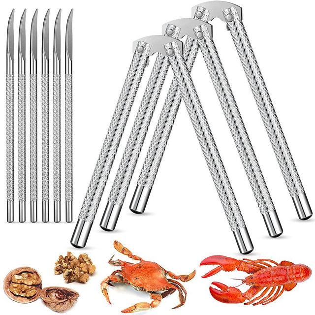 3 Pieces Nut Crackers and 6 Pieces Picks Stainless Steel Nutcracker Metal Shell Cracker for Seafood Nuts (Silver)