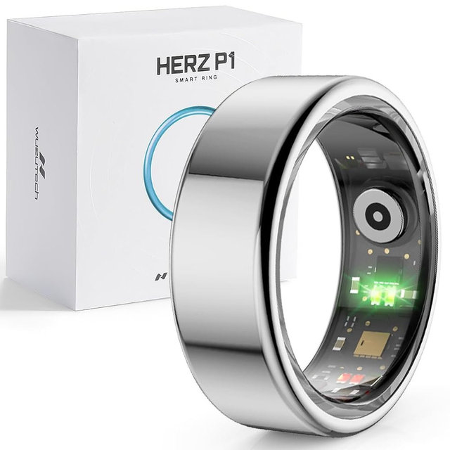 Herz P1 Smart Ring for Women & Men - (Size 10) 24/7 Health Metrics Fitness Ring, Tracks 20+ Biometrics, 6 Day Battery Life, Waterproof Stainless Steel, Free APP for iOS Android, No Subscription