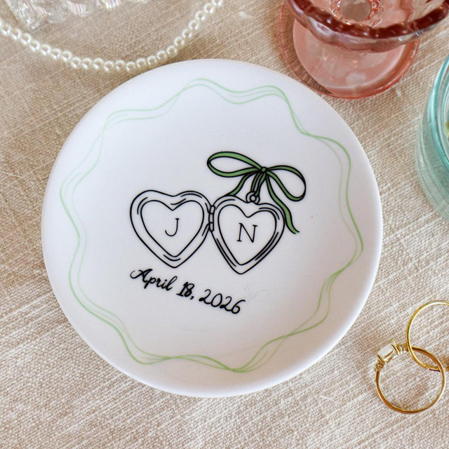 Personalized Locket Ring Dish • Engagement Gift • Wedding Gift for Couple • Bow • Sentimental Gift for Bride • Handmade Custom Ring Holder