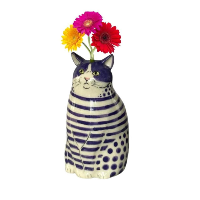 Adorable Polka Dot Cat Flower Vase Bud - A Unique Handmade Piece Perfect for Cat Lovers - Functional and Whimsical Decor for Home and Office