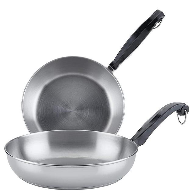Farberware Classic Stainless Steel Frying Pan Set / Fry Pan Set / Stainless Steel Skillet Set - 8.25 Inch and 10 Inch, Silver