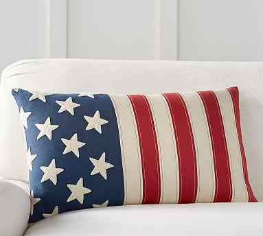Flag Embroidered Lumbar Pillow Cover