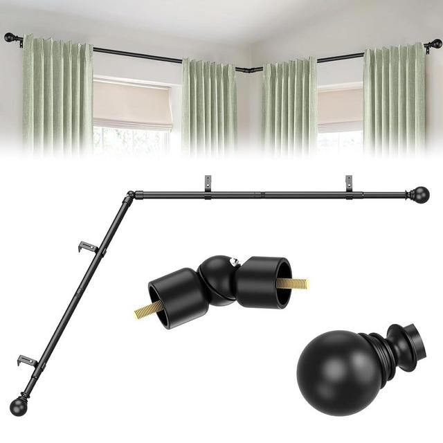 Corner Curtain Rod for Windows 32 to 158 Inches,1 Inch L-shaped Curved Heavy Duty Corner Window Curtain Rods, Adjustable Renter Friendly Drapery Rods for Bedroom Living Room