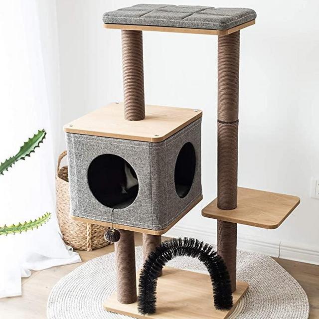 Three-Level Elevated Cat Tree Condo with Massage & Particle Board