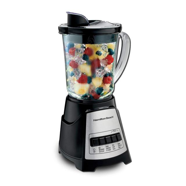 Hamilton Beach 58148A Blender to Puree - Crush Ice - and Make Shakes and Smoothies - 40 Oz Glass Jar - 12 Functions - Black and Stainless