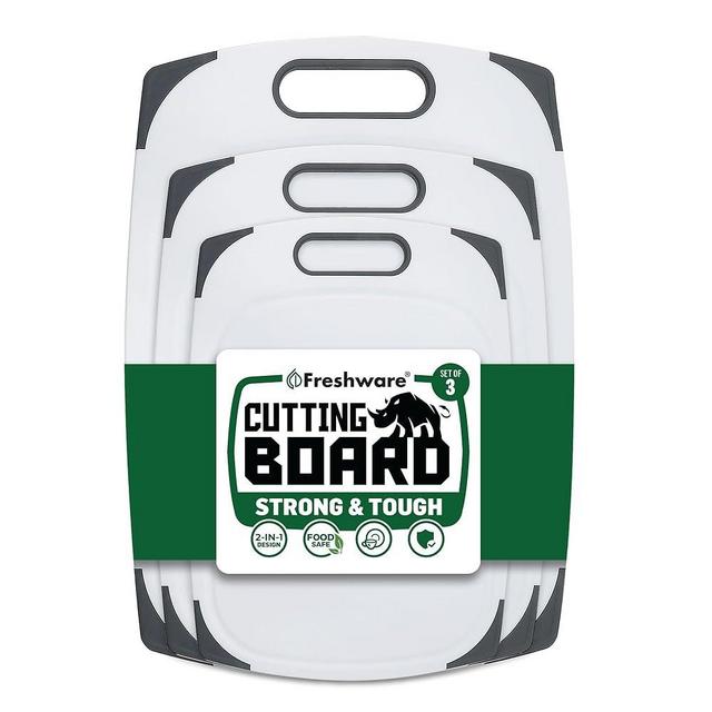 Plastic Cutting Boards for Kitchen, Cutting Board Set of 3, Juice Grooves with Easy Grip Handle, BPA-Free, Non-Porous, Dishwasher Safe, White
