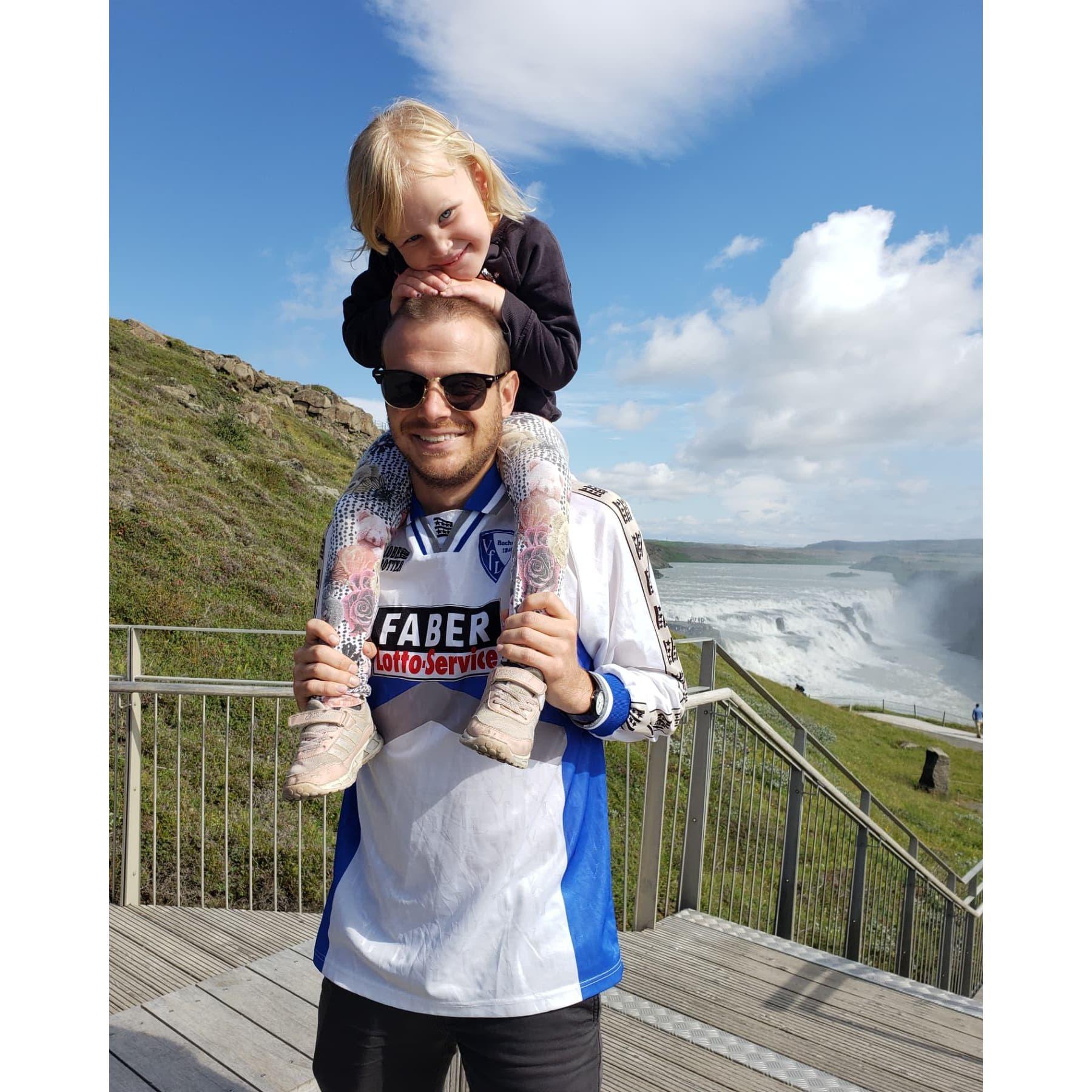 Daniel with Klara, our flower girl and his niece, while visiting Iceland 2021