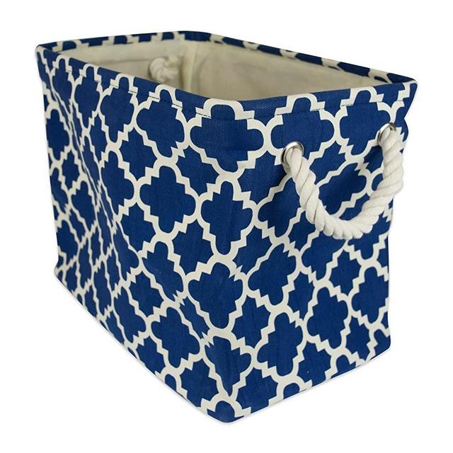 DII Collapsible Polyester Storage Basket or Bin with Durable Cotton Handles, Home Organizer Solution for Office, Bedroom, Closet, Toys, & Laundry (Large – 17.75x12x15”), Navy Lattice