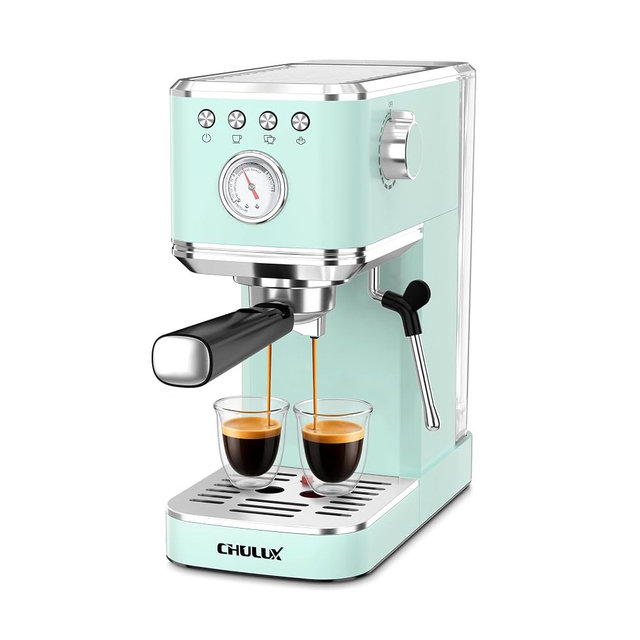 CHULUX Slim Espresso Machine with Milk Frother, 20 Bar Professional Italian Pump Espresso Coffee Machine for Home Cappuccino & Latte Maker, Stainless Steel, Pastel Green